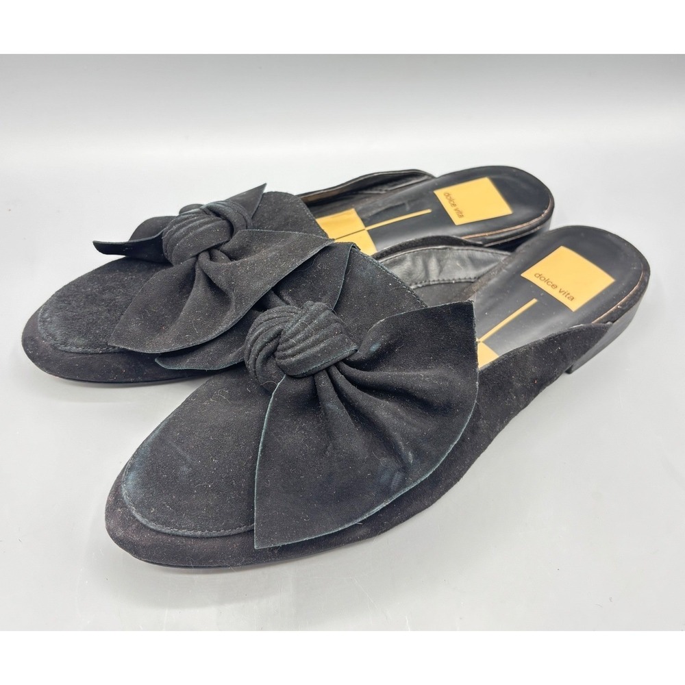 Dolce Vita Womens 8 Shoes Claudia Black Suede Bow Mules Slip On Flats Shoes